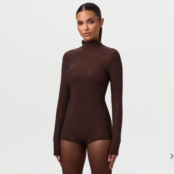 naked wardrobe Tops - Naked Wardrobe Crystal High Waisted Hot Pants & Long Sleeve Top Set